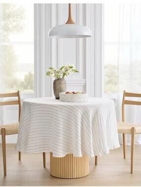 NWT Quince European Linen Round Tablecloth 70” Pencil Stripe Cream 100% Flax